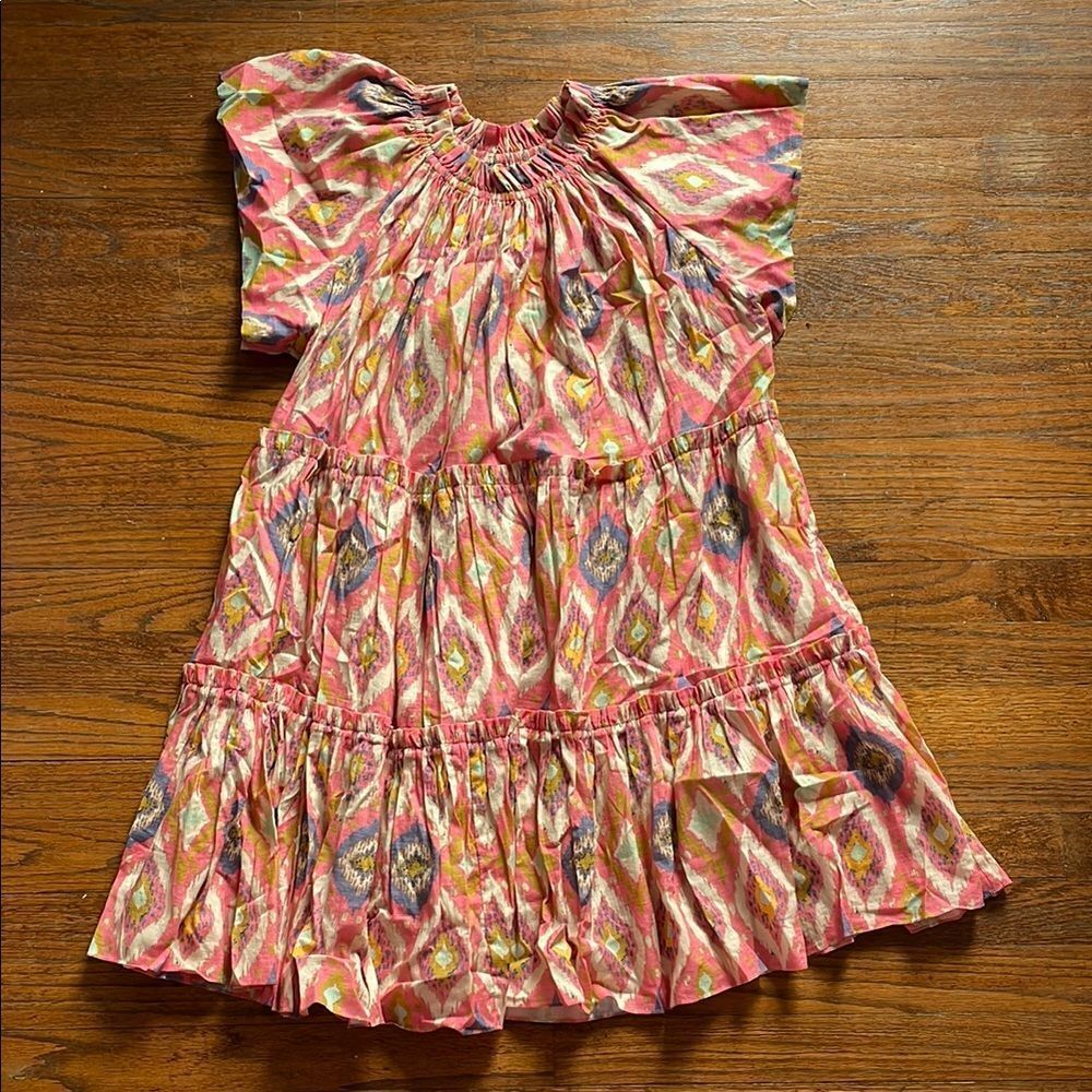 Charina Sarte Pink, Gold, Purple and Cream Geometric Tiered Swing Dress